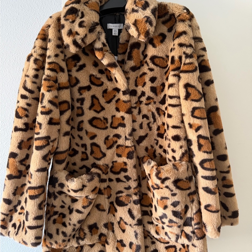 NWT Topshop Leopard Print Teddy Coat